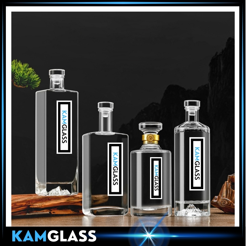 Chai thủy tinh đựng rượu 500ml kiểu chai dẹp cao chữ nhật nắp thủy tinh cao cấp chai hibiki cao nắp thủy tinh đặc 500ml - Kamglass