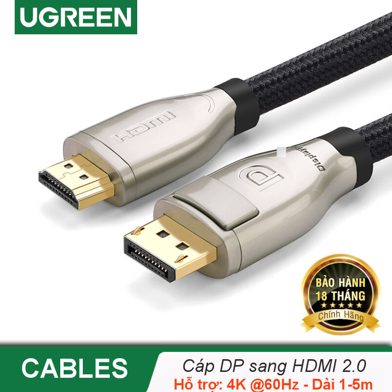 Cáp Chuyển Displayport 1.2 Sang HDMI 2.0 cao cấp, dài từ 1-5m UGREEN DP111 Cáp Chuyển Displayport 1.2 Sang HDMI 2.0 cao cấp, dài từ 1-5m UGREEN DP111
