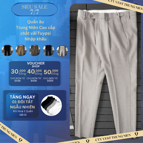 Quần Âu trung niên vải tuytsi dáng đứng Hồng Ngọc.(nhiều mầu)