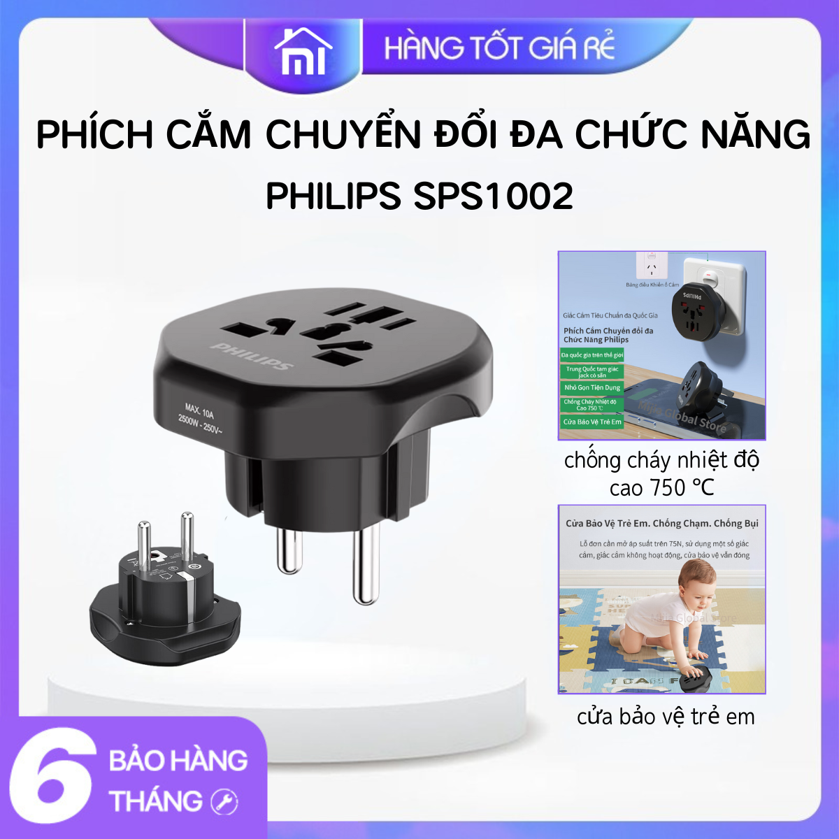 Phích cắm chuyển đổi đa chức năng philips ổ cắm/bộ chuyển đổi du lịch/bộ chuyển đổi điện ổ cắm/trong nước có sẵn sps1002 - mijia