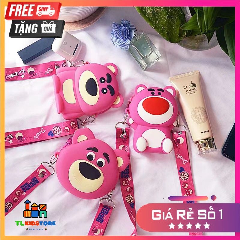 Túi đeo chéo mini silicon - hình gấu dâu tây siêu cute | thời trang cho bé