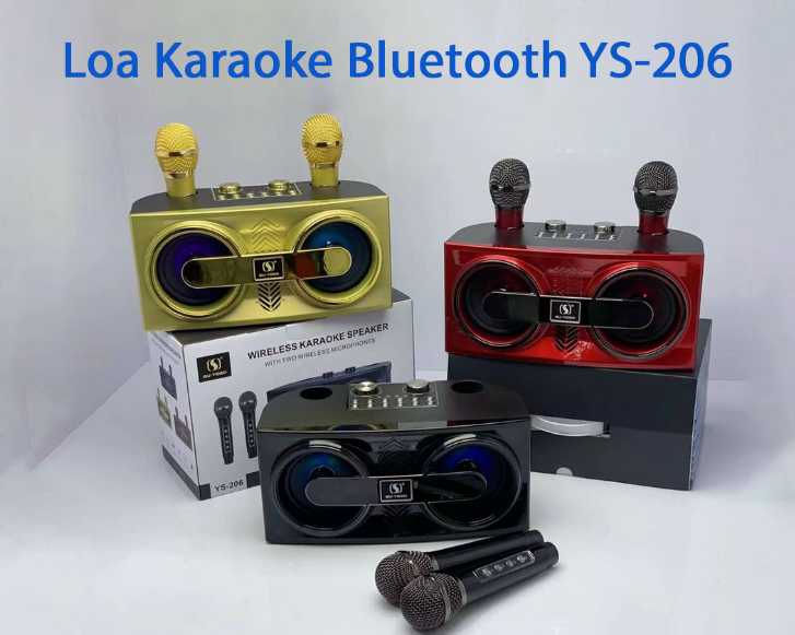 Loa Karaoke YS-206 Có 2 Micro Không Dây Hỗ Trợ USB  Loa Karaoke xách tay mini YS-206 Có 2 Micro Không Dây Loa karaoke mini YS-206 và 2 micro không dây Loa bluetooth karaoke SU-YOSD YS-206 siêu hay kèm 2 mic