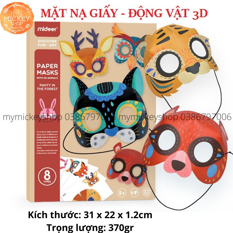 MIDEER paper maks with 3D animals - Bộ đồ chơi Mideer thủ công 8 Mặt nạ giấy với hình động vật 3D