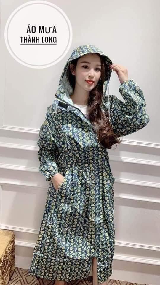 Áo mưa măng tô vải dù siêu nhẹ xinh xắn họa tiết hoa