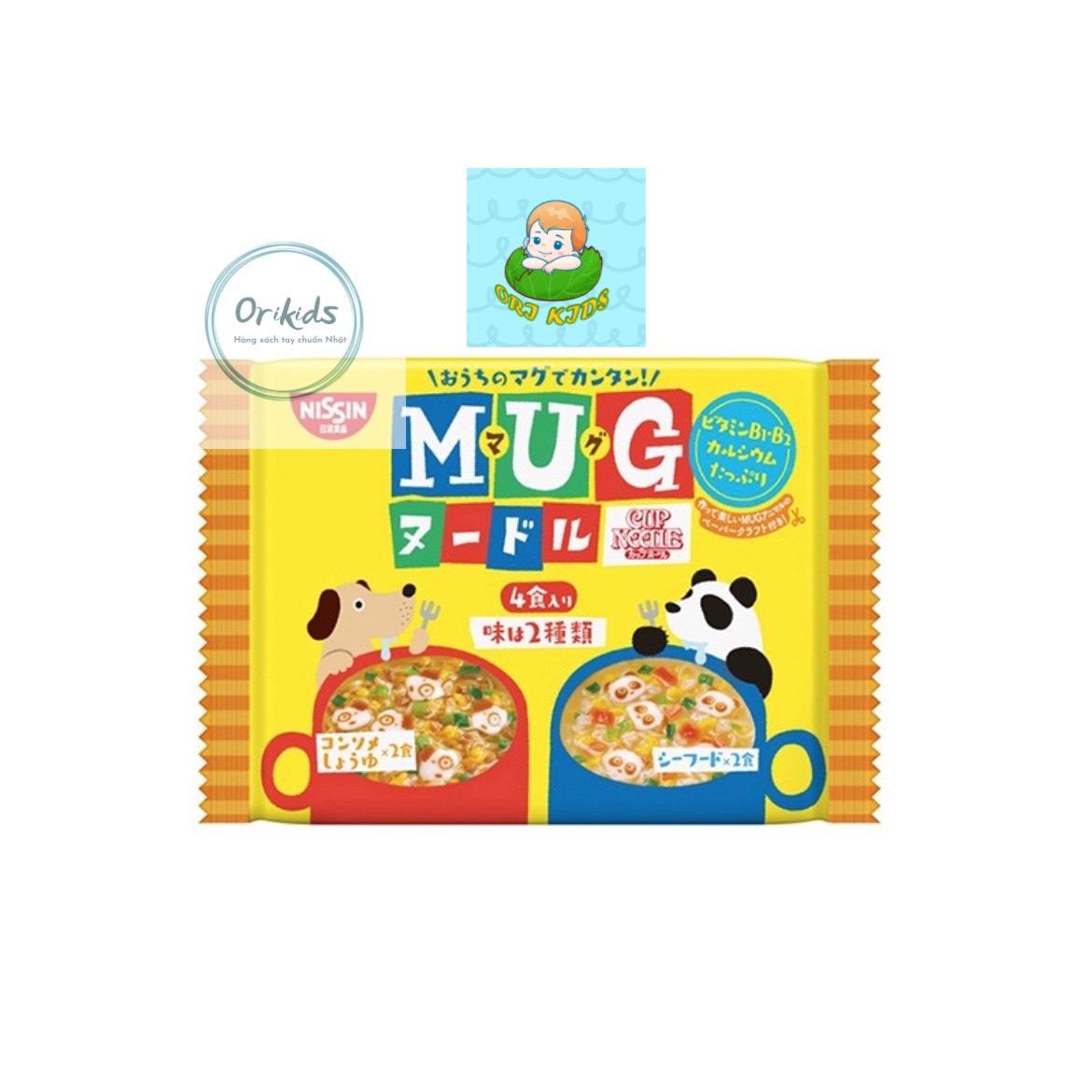 Đồ ăn cho trẻ em mỳ ăn liền Mug Nissin 2 vị thịt và hải sản mì udon Nhật cho bé ăn dặm hàng nội địa - Orikids