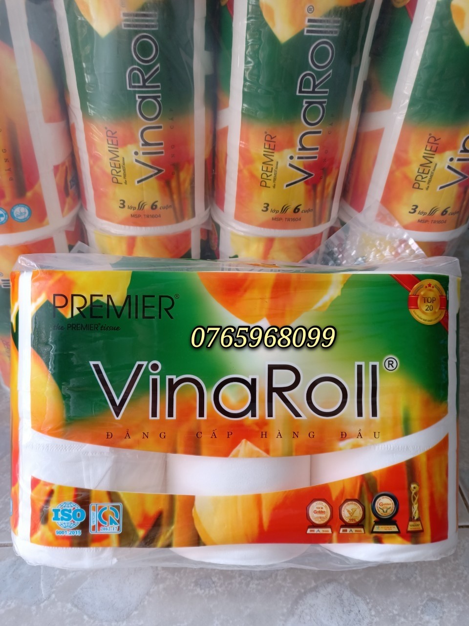 [HCM]Giấy vệ sinh cuộn PREMIER VinaRoll 3 lớp loại 6 cuộn không lõi chính hãng