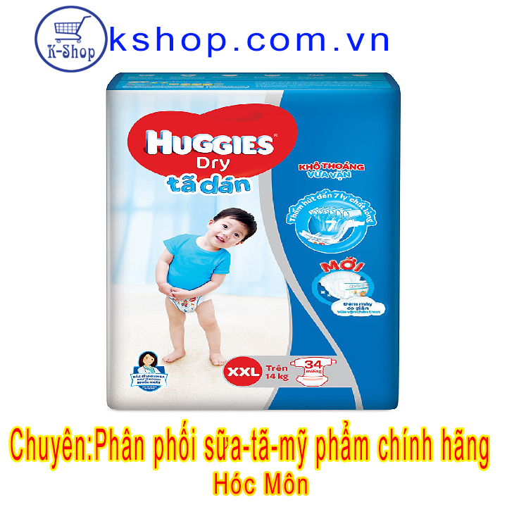 Tã dán huggies dry xxl34 15-25kg 34 miếng mẫu mới đệm mây