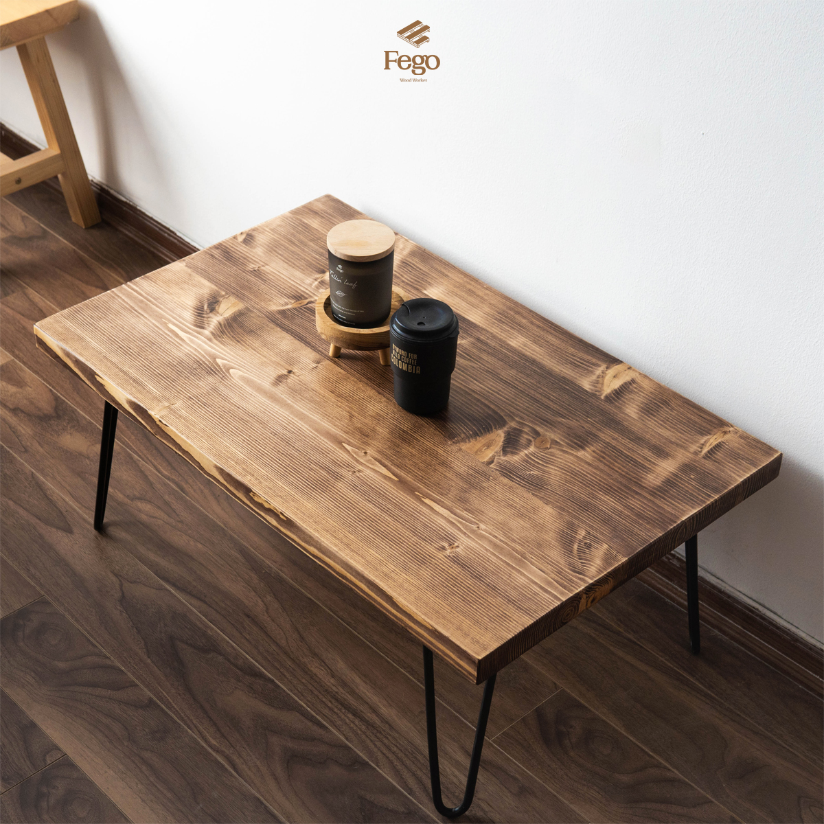 Bàn ngồi bệt gỗ thông tự nhiên màu nâu rustic/ Bàn trà gỗ kiểu Hàn Quốc sofa phòng khách