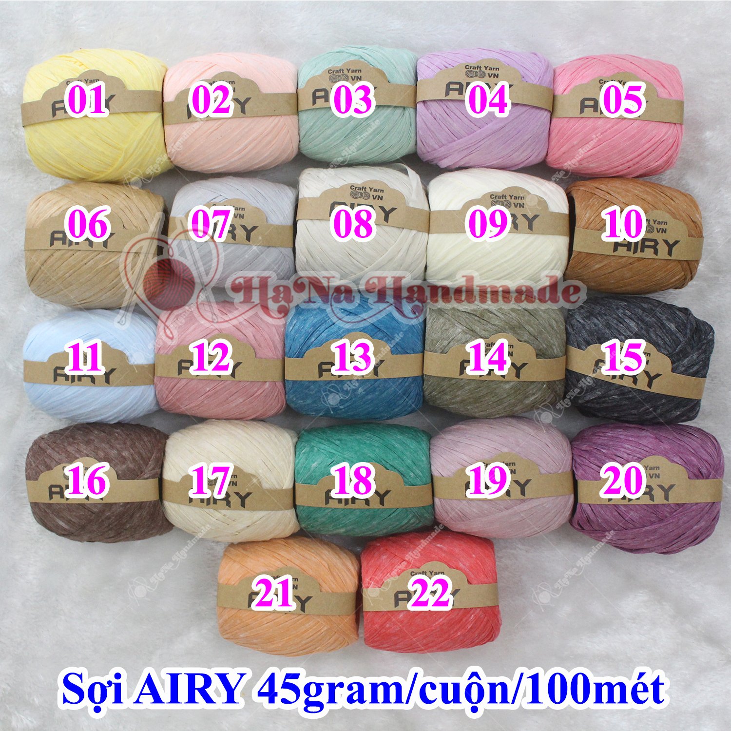 Sợi Airy Craft Yarn 45gram/ cuộn/ 100 mét móc nón, túi xách