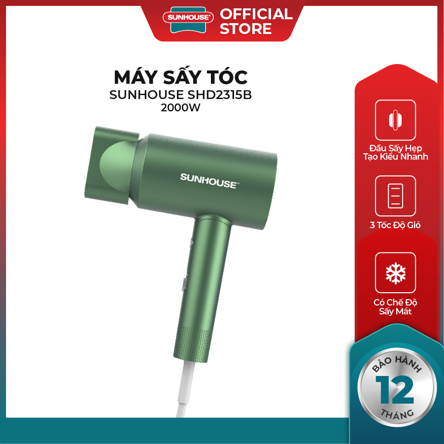 Máy sấy tóc sunhouse shd2315 - công suất 2000w - 3 tốc độ - bảo hành 12 tháng