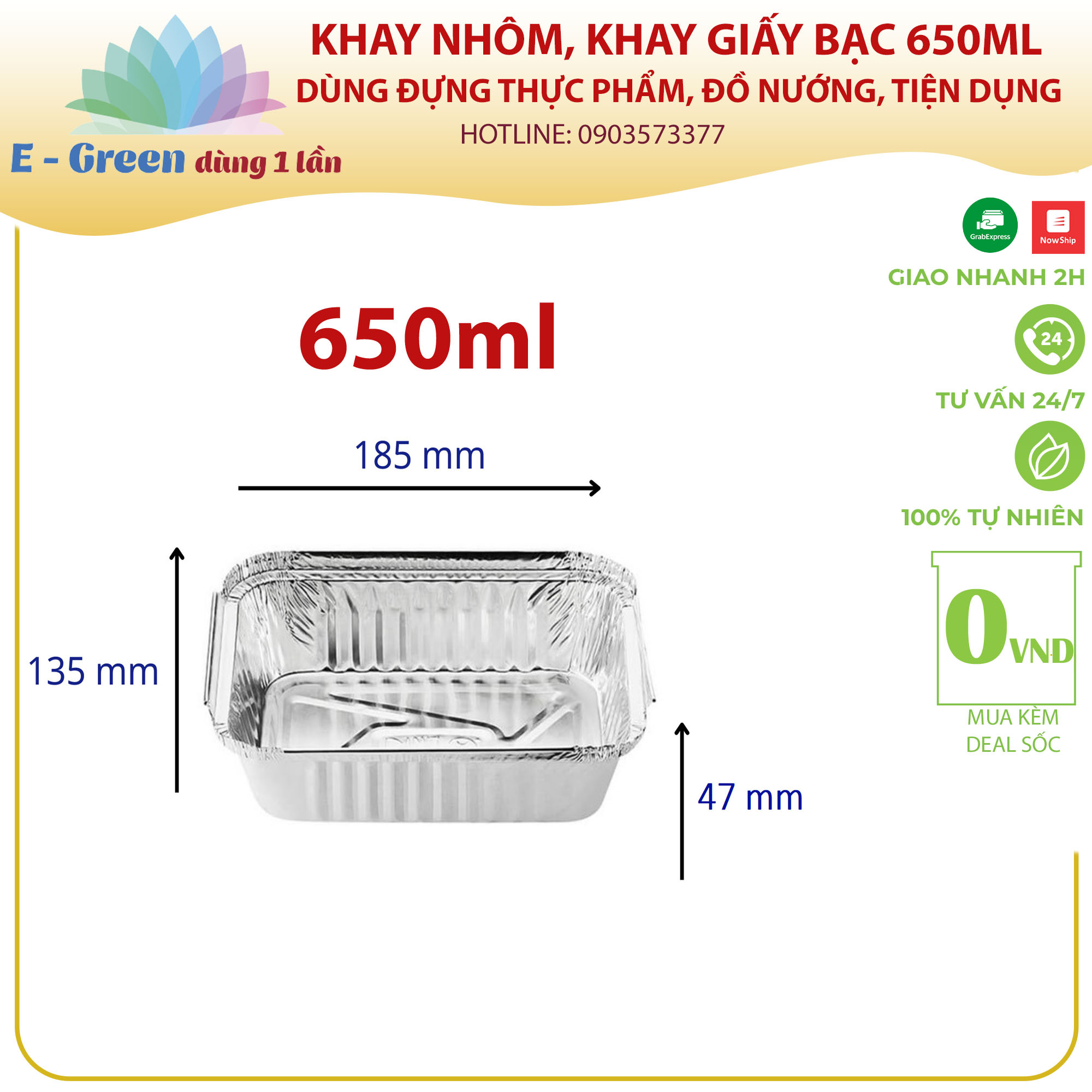 [Giao 2H]Combo 10-50 Khay Nhôm, Khay Giấy Bạc 1 Ngăn 650ml Có Nắp, Đựng Thực Phẩm, Đồ Nướng, Cơm -  Ngọc Châu Store
