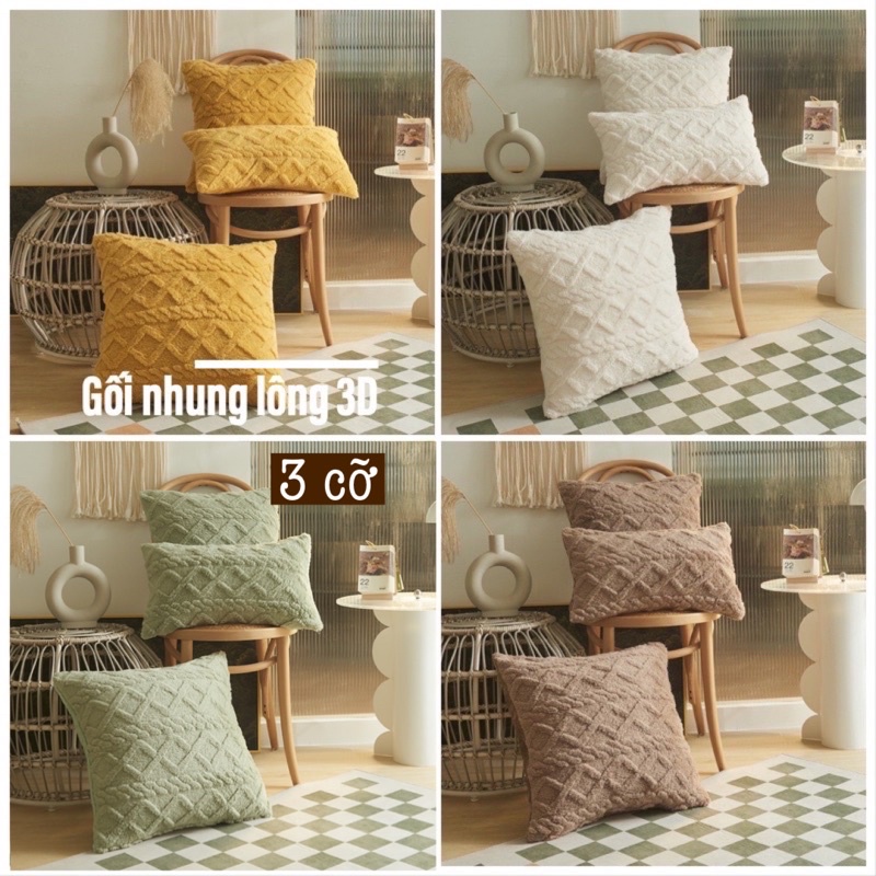 Gối tựa lưng lông dày họa tiết trơn dệt 3d phong cách châu âu 3 cỡ chữ nhật, vuông 45, vuông 50