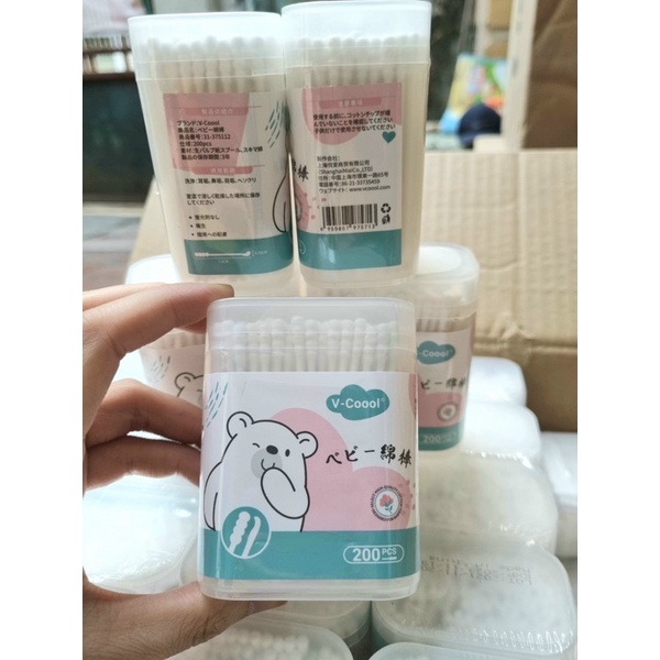 Tăm Bông Gấu Xanh Vcool (200 Que) Hàng Xuất Nhật Cho Bé
