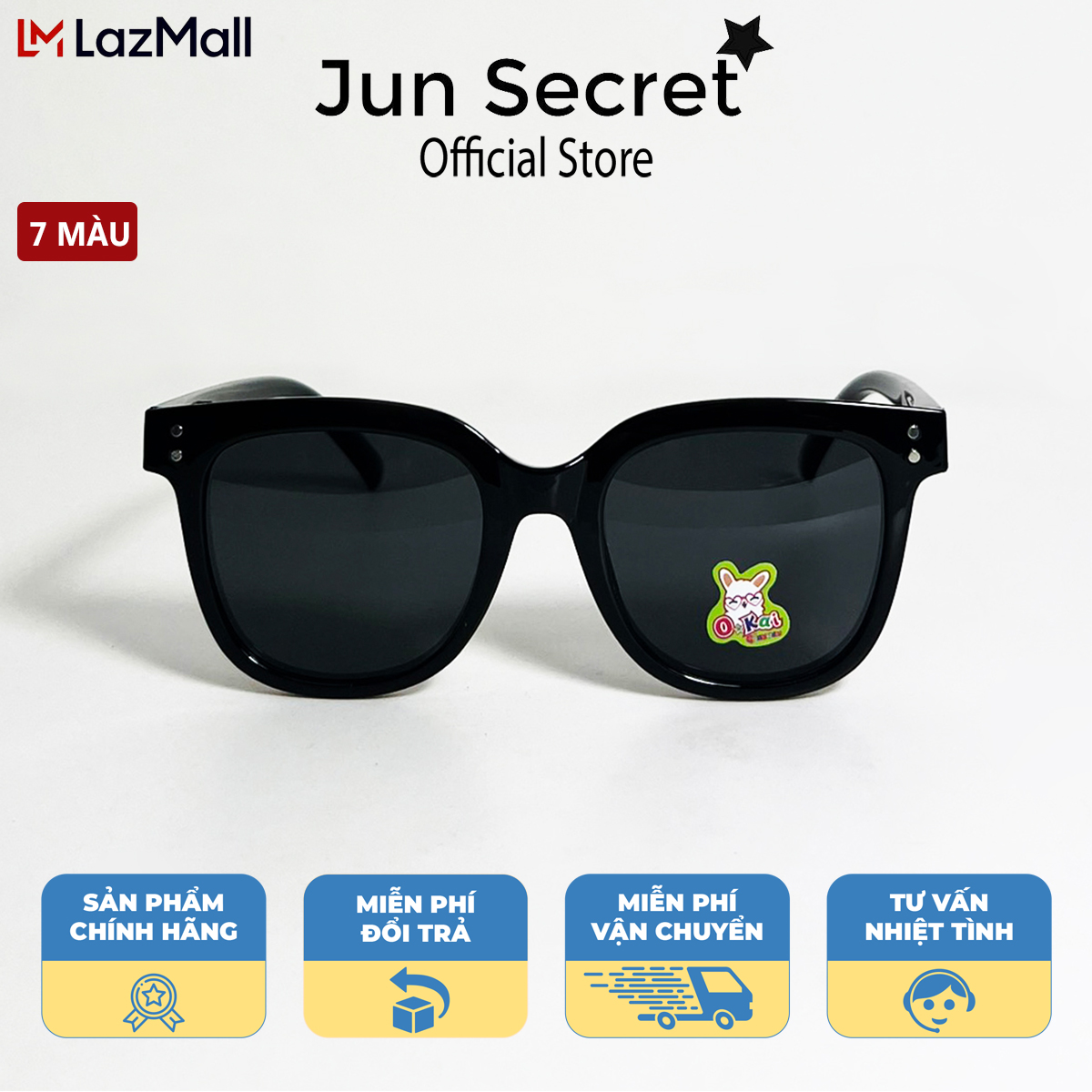 [MỚI-VOUCHER 15%] Kính mát trẻ em Jun Secret gọng nhựa dẻo, tròng đen chống chói, chống tia UV dành cho bé từ 2 đến 8 tuổi JS11018den