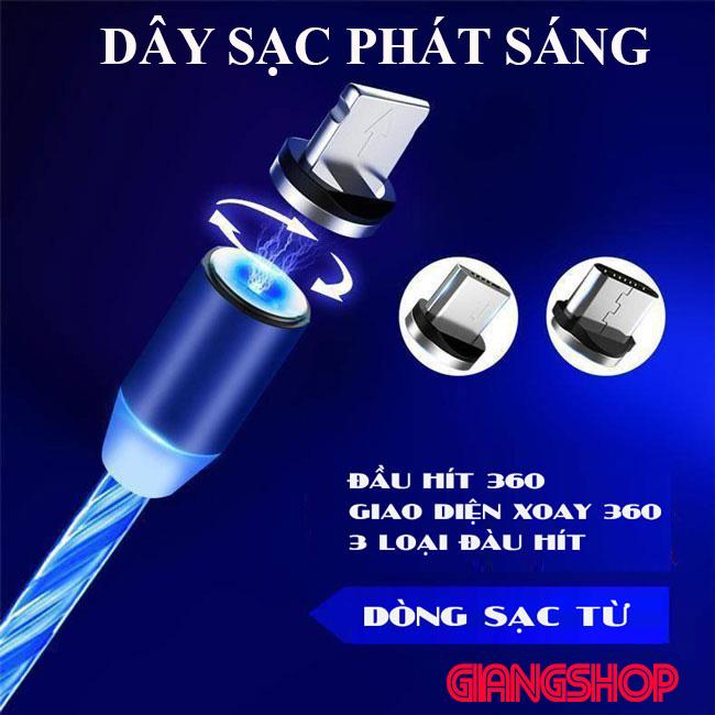 [HCM]Dây Cáp Sạc Nam Châm Phát Sáng Xoay 360 Độ Từ Tính Hit Mạnh cáp sạc iphone cáp sạc đèn LED dây sạc nam châm cáp bọc lớp nhựa cao cấp dành cho điện thoại Samsung ipad iphone 6/6S/6P/7/7P/8/8PXXS IOS Adroid Micro USB KhanhLinhGiangShop