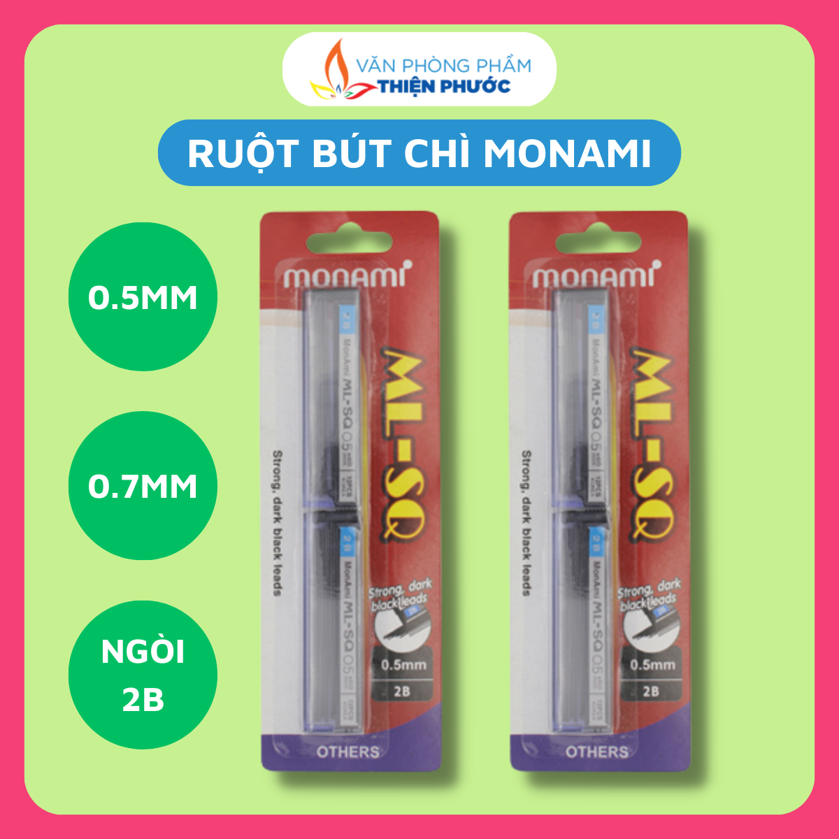 Ruột chì bấm monami 0.5/0.7mm, hộp 2 vỉ thiện phước