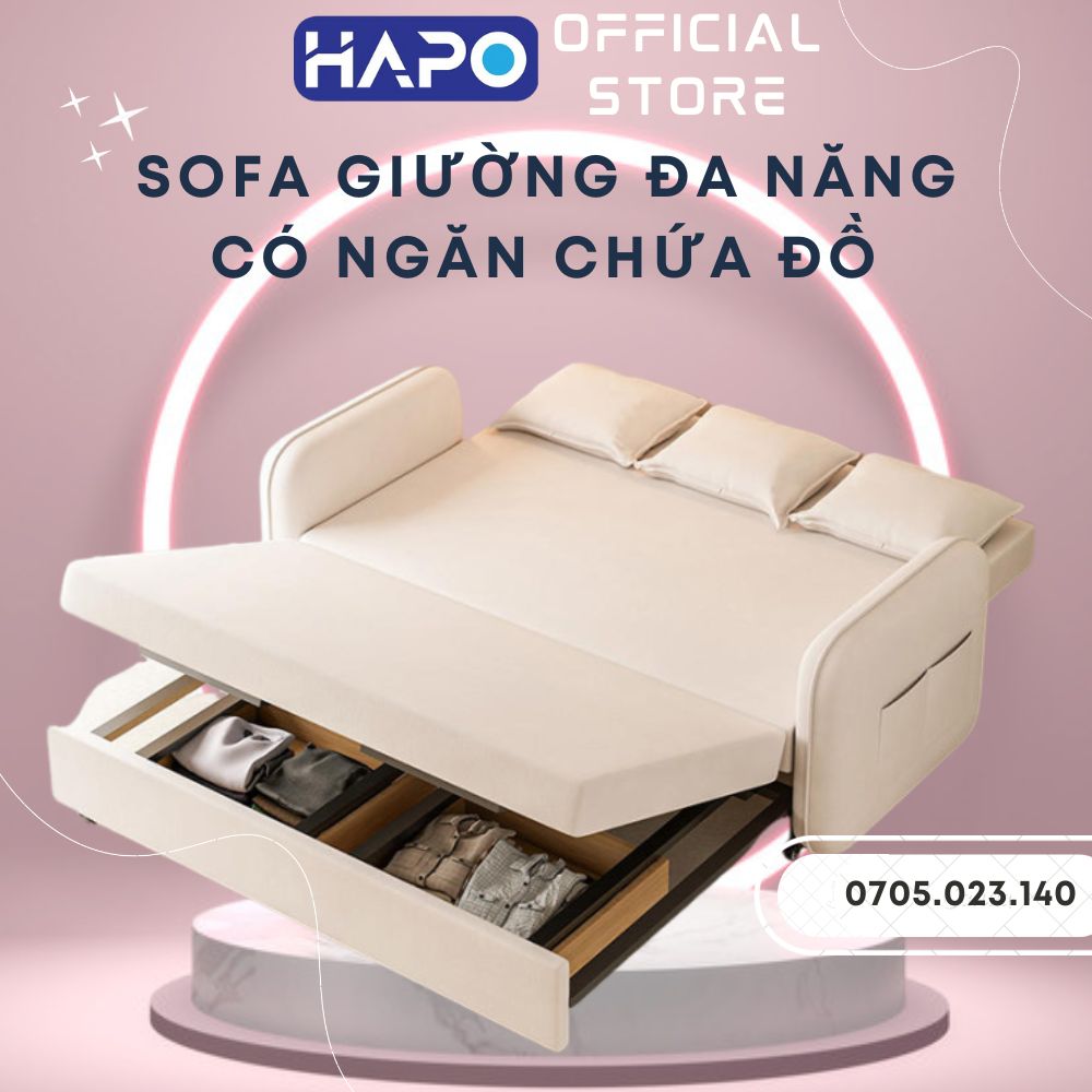 Ghế Sofa Giường Thông Minh Có Ngăn Chứa Đồ, Giường Sofa có bánh xe kéo cao cấp Khung Thép Chịu Lực