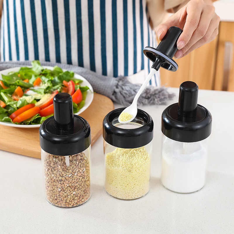 Hộp Đựng Gia Vị Thủy Tinh, Hũ Gia Vị Kèm Thìa Muỗng Mẫu Mới Lọ Thủy Tinh, Có Thìa Tiện Dụng