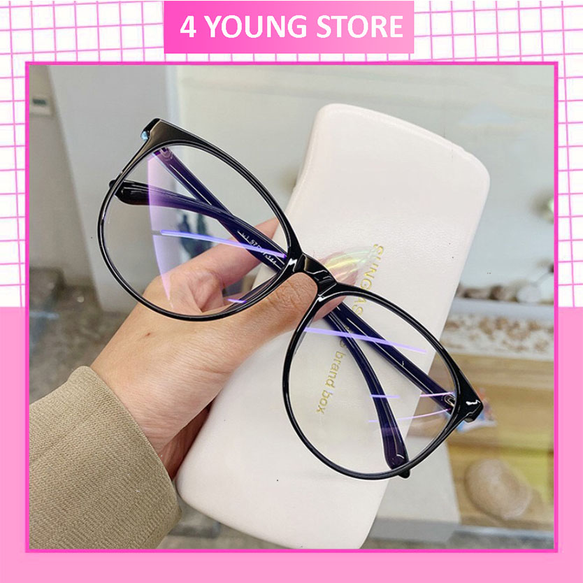 Kính nữ giả cận không độ mắt tròn thời trang phong cách Hàn Quốc chống tia UV đẹp giá rẻ, kính mát Unisex chống ánh sáng xanh thay được tròng cận 068