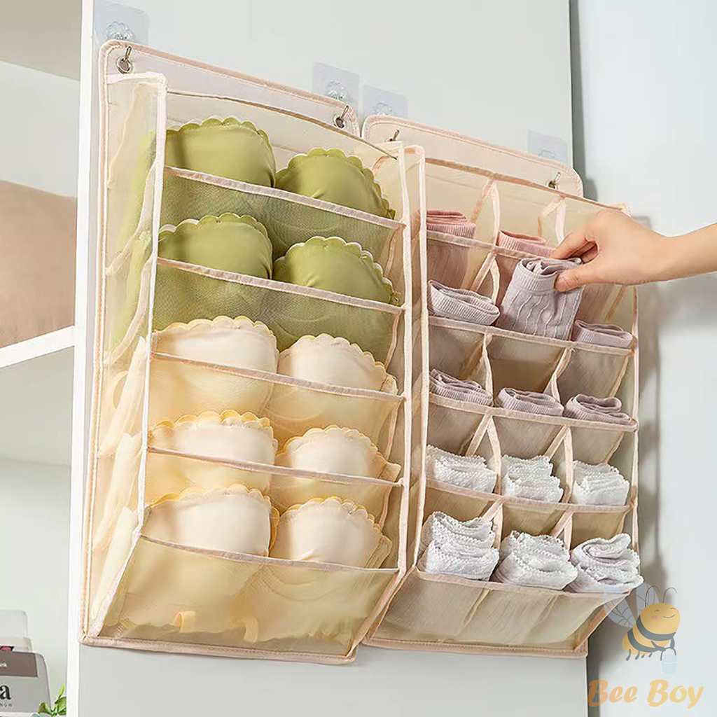 Túi đựng đồ lót, túi treo đồ lót gắn tường, hộp treo đựng đồ lót chia ngăn đựng quần áo gấp gọn Bee Boy