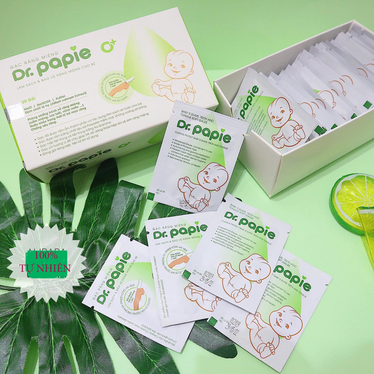Gạc rơ lưỡi dr papie vệ sinh răng miệng cho bé hộp 30 gói