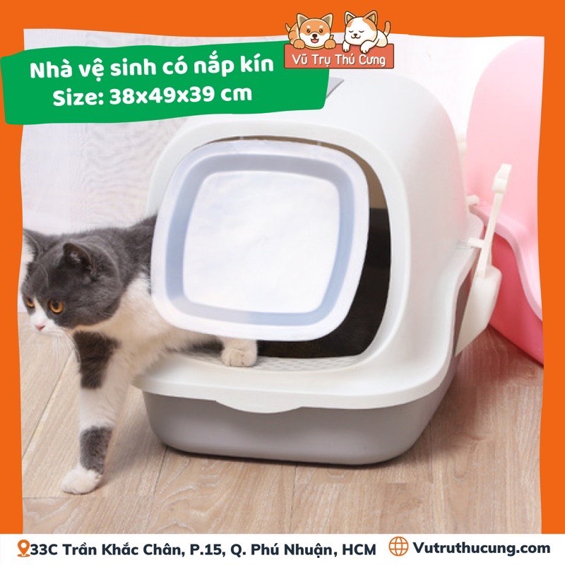 Nhà vệ sinh có nắp kín cho mèo, size to, tặng kèm xẻng