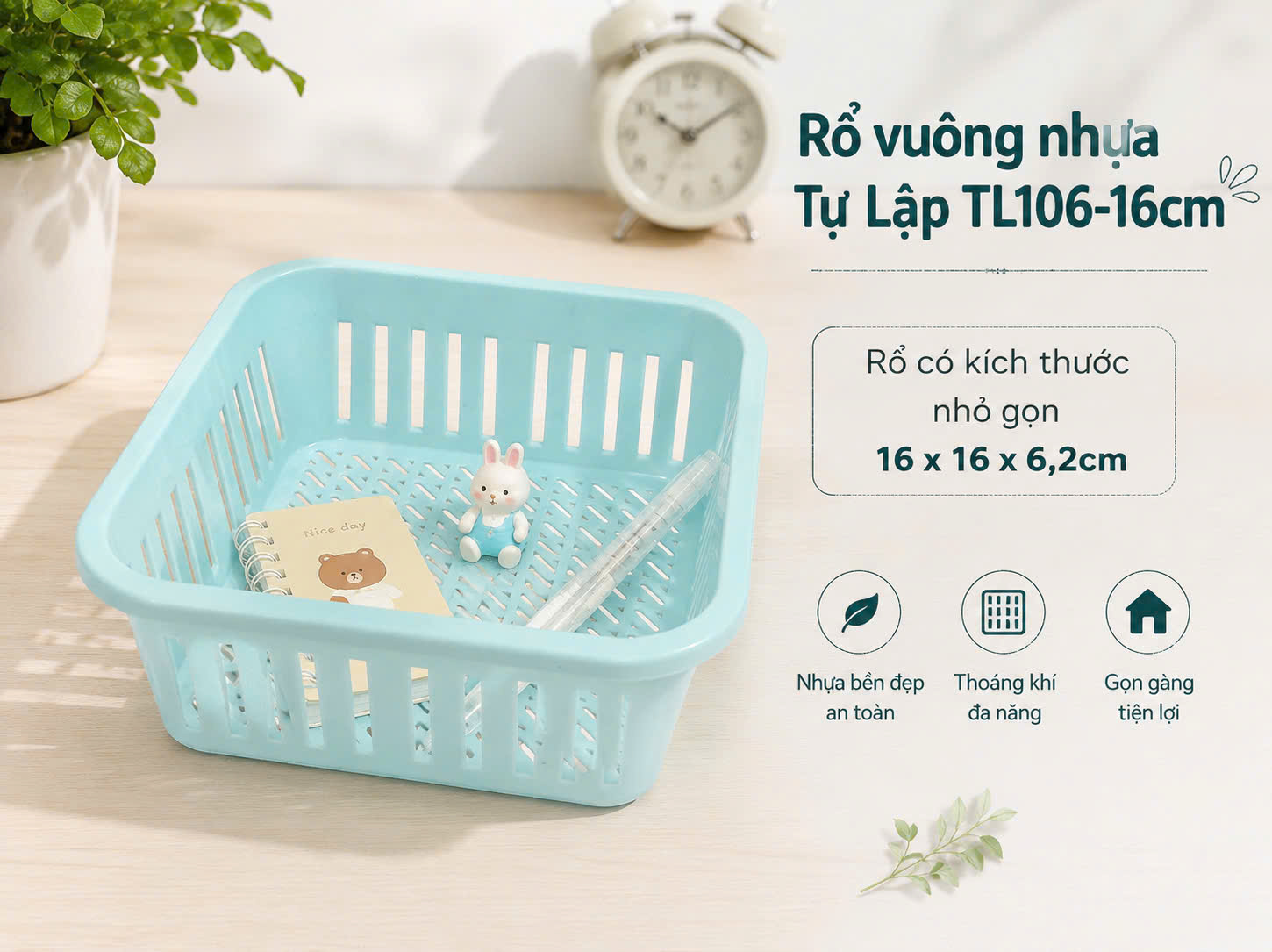 Rổ nhựa vuông nhựa tự lập tl106 - 16cm