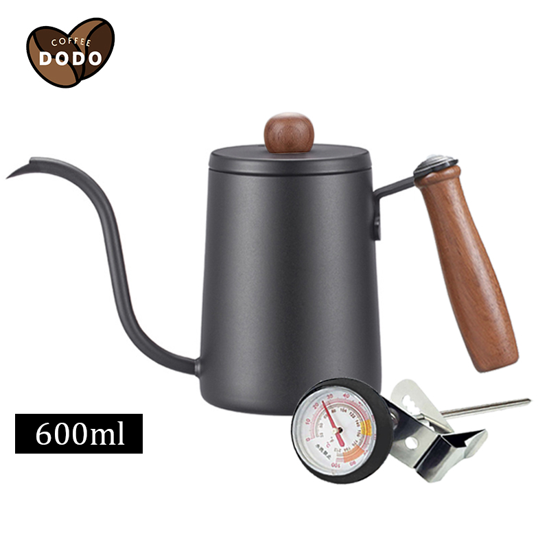 Bình cổ ngỗng pha cà phê có nhiệt kế Ấm cổ ngỗng tay gỗ Bình pha cà phê 600ml Máy pha cà phê inox 304 Pour coffee DODO