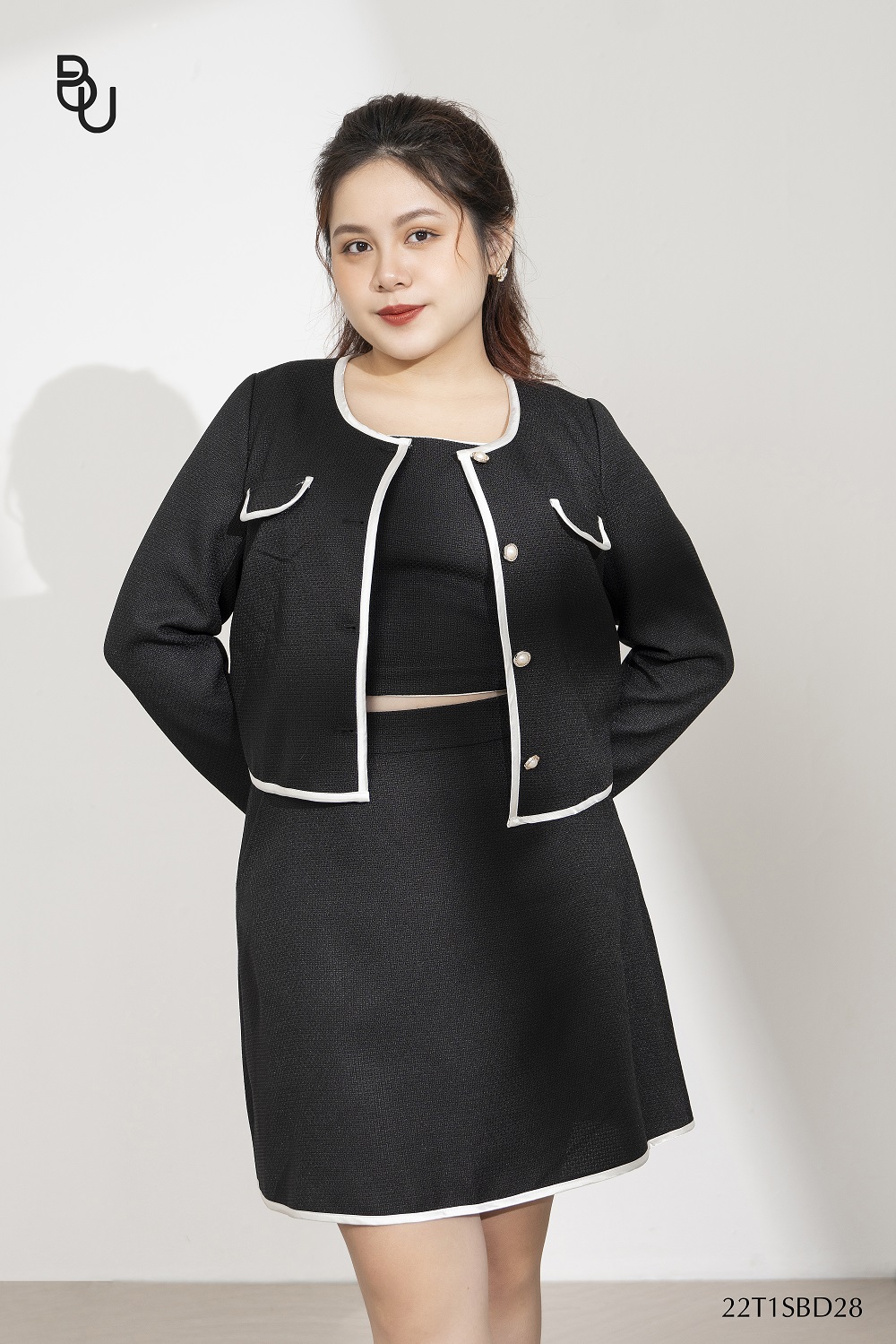 Áo khoác túi ngực + áo trong + chân váy viền gấu bigsize - 22t1sbd28 -
