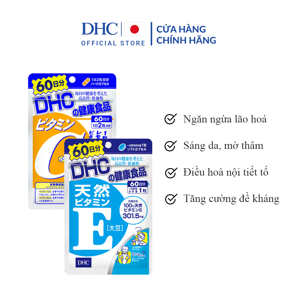 Combo TPBVSK DHC VITAMIN C HARD CAPSULE + Natural Vitamin E (soybean) 60 Ngày (Combo Viên uống Vitamin E & Vitamin C)