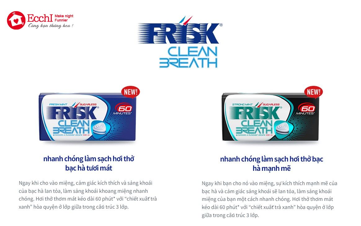 Kẹo ngậm bạc hà Frisk Clean Breath Nhật Bẩn (50 viên)