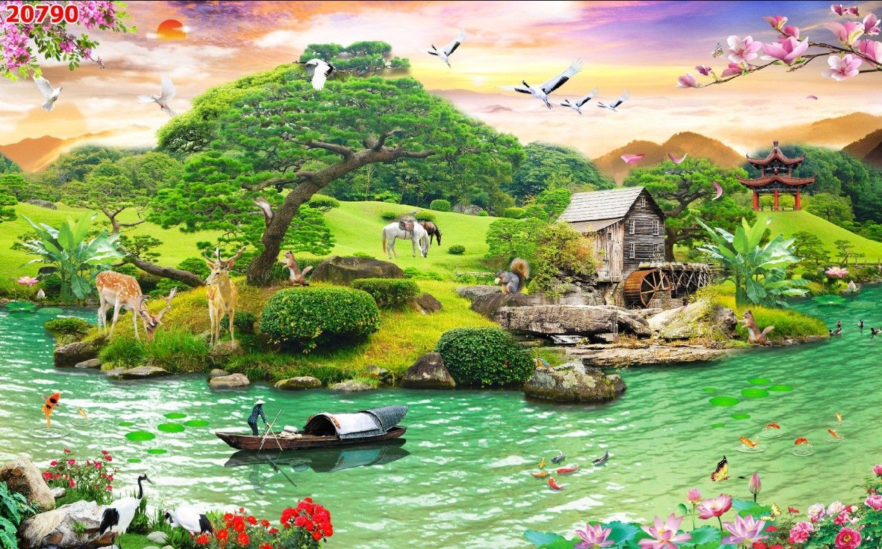 Tranh lụa 3D dán tường