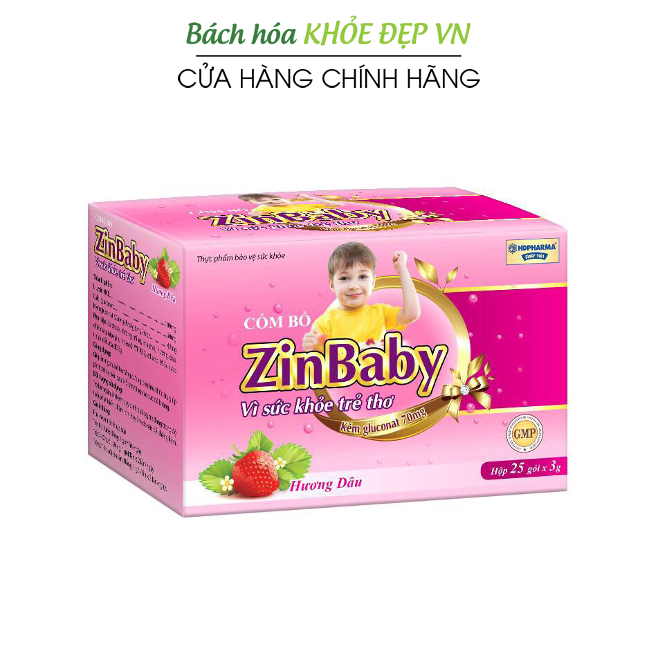 Cốm bổ ZinBaby hương dâu giúp bé ăn ngon, tăng sức đề kháng - Hộp 25 gói