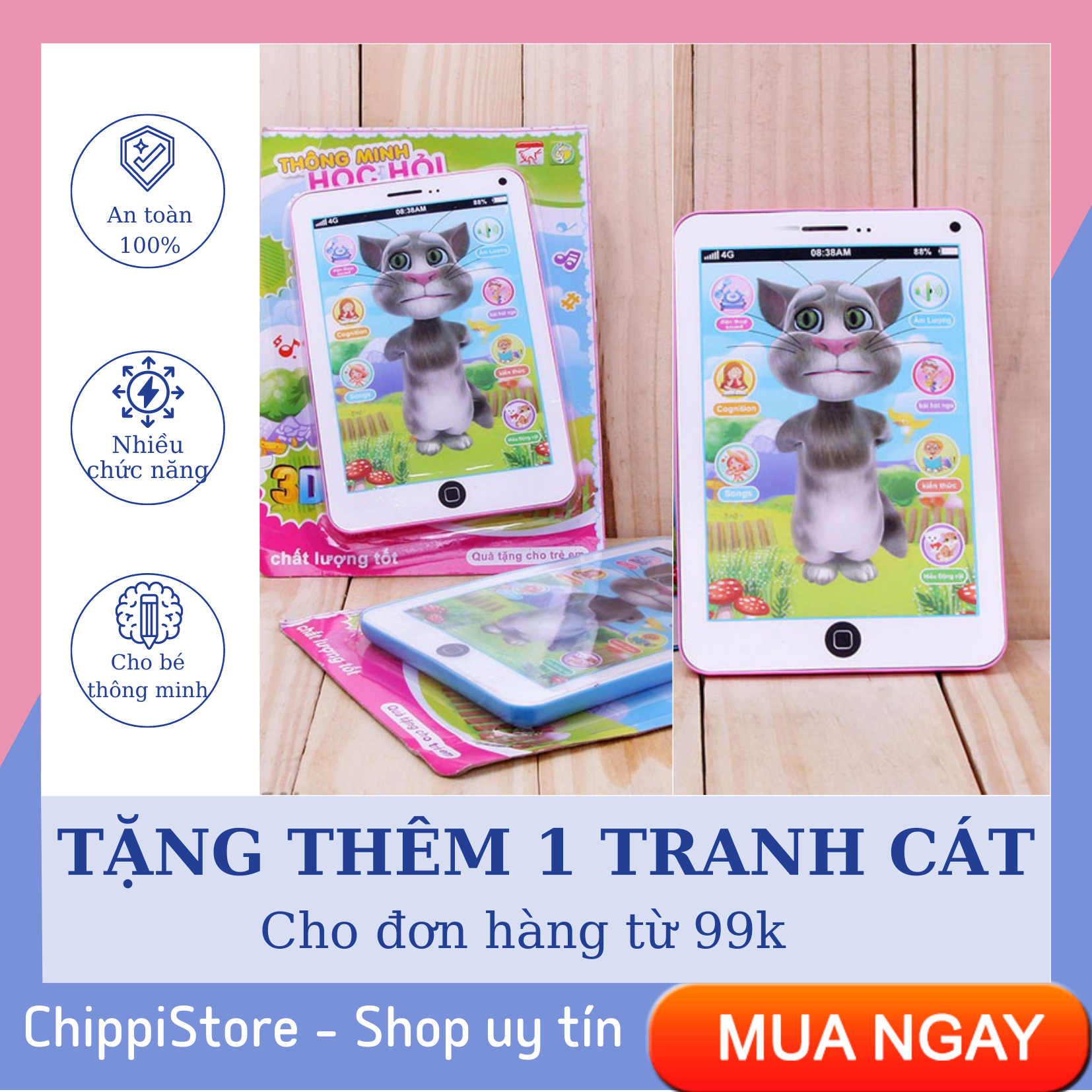 Đồ chơi máy tính bảng Ipad mèo Tôm thông minh biết nói tích hợp 7 tính năng cho bé