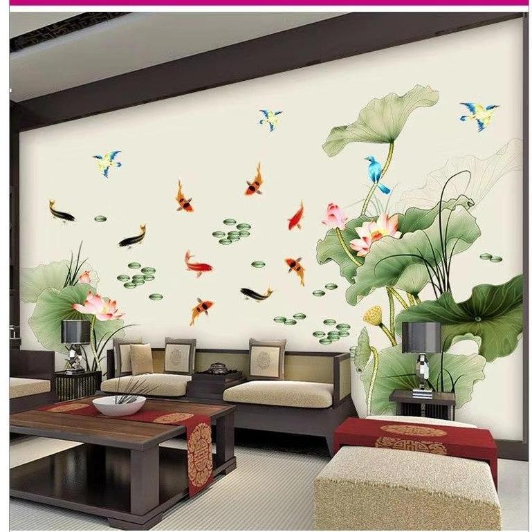 [Size lớn ]Decal dán tường Hồ sen và cá chép CH2001 framedecals
