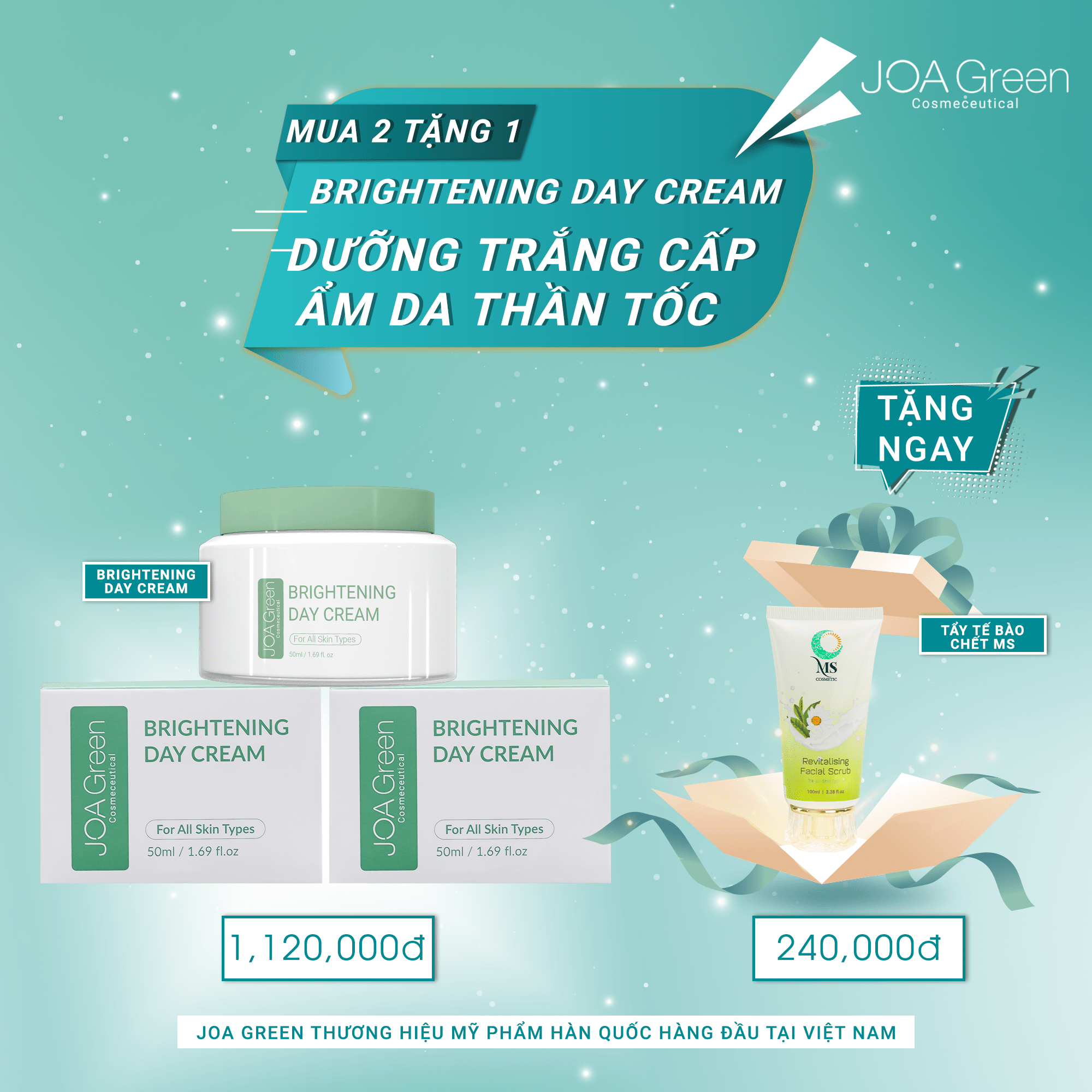 Mua 2 hộp kem dưỡng da mặt brightening day cream 50ml joa green giúp phục hồi, dưỡng trắng da và cải thiện nếp nhăn - mỹ phẩm ms cosmetic