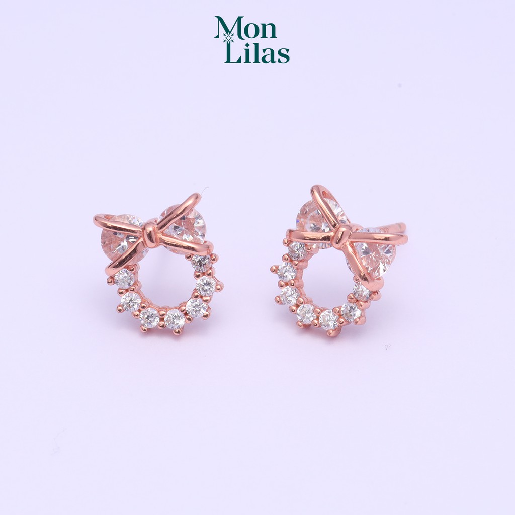 Bông tai bạc nữ mon lilas mặt nơ đính đá k122006
