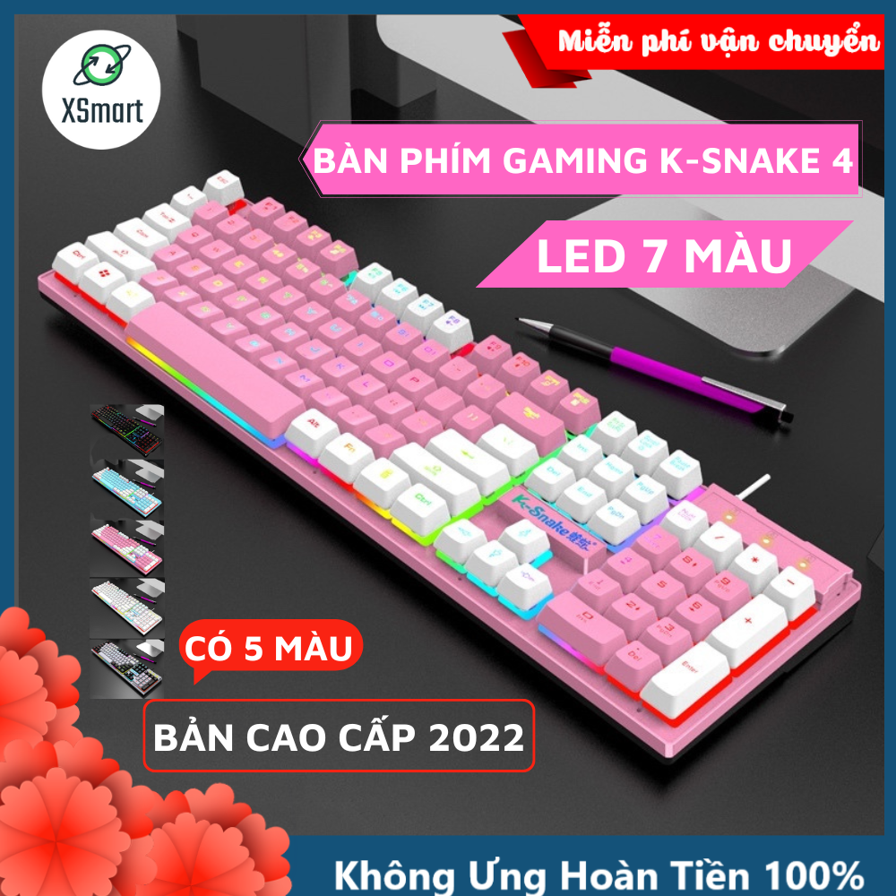 Bàn Phím Máy Tính Có LED Màu Siêu Xinh K-Snake4 Màu Sắc Siêu Xinh, Full Size 104 Phím Tiện Lợi, Phím Gõ Êm, Chống Nước