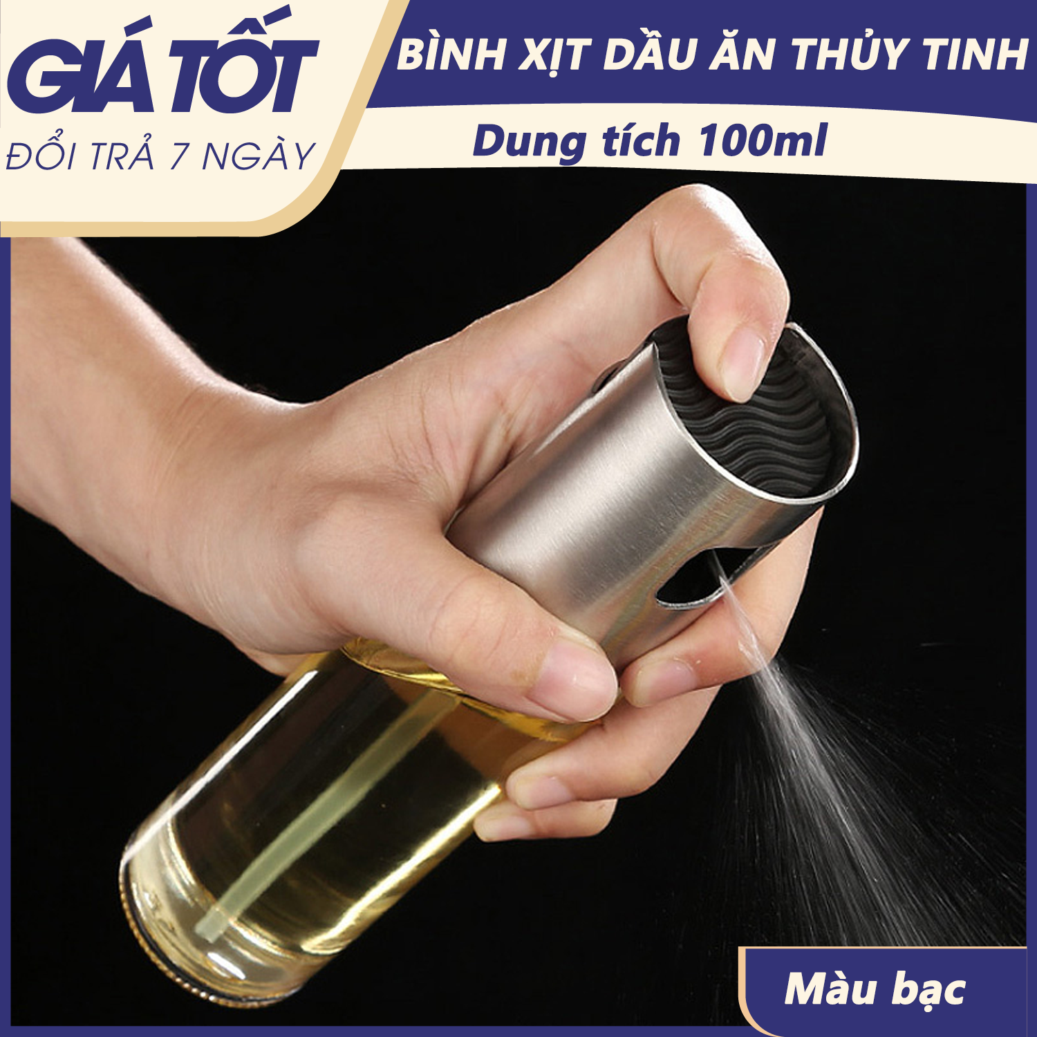 Bình xịt dầu, Bình đựng dầu thủy tinh, bình xịt dầu ăn 100ml, bình xịt dầu ăn, chất liệu thủy tin an toàn, dụng cụ nhà bếp , dung tích 100ml- Hỗ trợ đổi trả 7 ngày