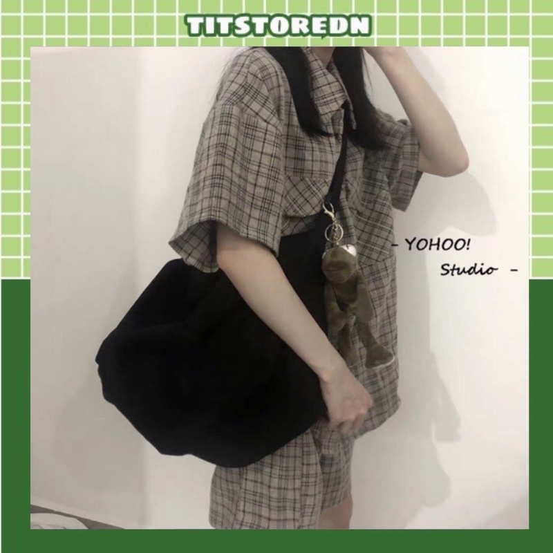 Túi trống size to vải cavas unisex tít store không kèm móc khoá ếch