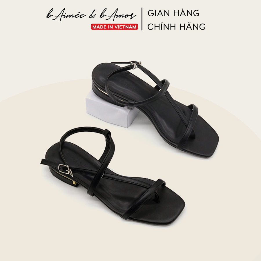 Sandal nữ xỏ ngón cao gót đế vuông viền vàng 2p quai chéo mảnh mũi vuông đẹp thời trang bAimée & bAmor - MS1535