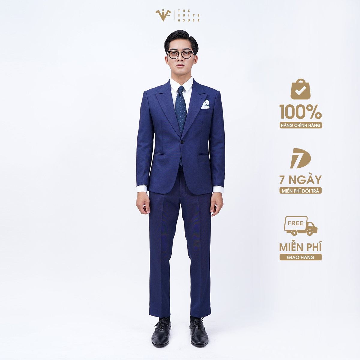 Vest nam xanh navy vân chấm, suits sartorial, vải WOOL The Suits House