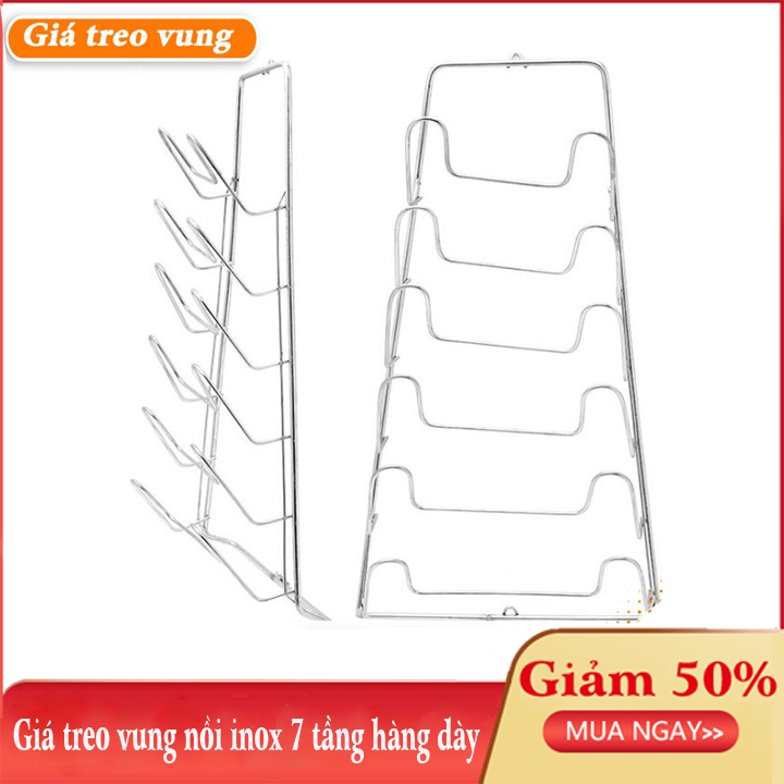 Giá treo vung nhà bếp, giá treo vung nhà bếp 7 tầng, giá treo vung inox- Kệ để vung nồi, dao thớt tiện lợi VEGABUY (Chọn phân loại)