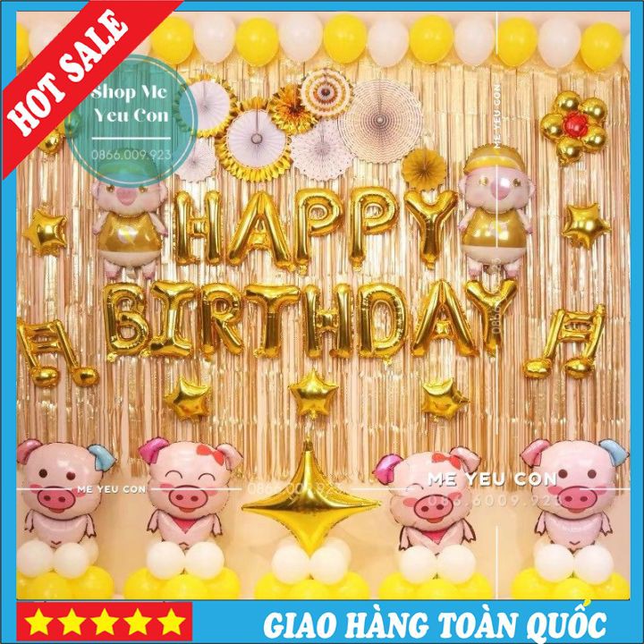 Set bóng sinh nhật cho bé trai, bé gái tuổi heo, bóng bay trang trí sinh nhật tuổi heo, bóng bay sinh nhật giá rẻ tặng kèm bơm và băng dính, bóng bay sinh nhật giá sỉ rẻ nhất, trang trí sinh nhật 2 tuổi cho bé tạione Màu Vàng Gold, Xanh