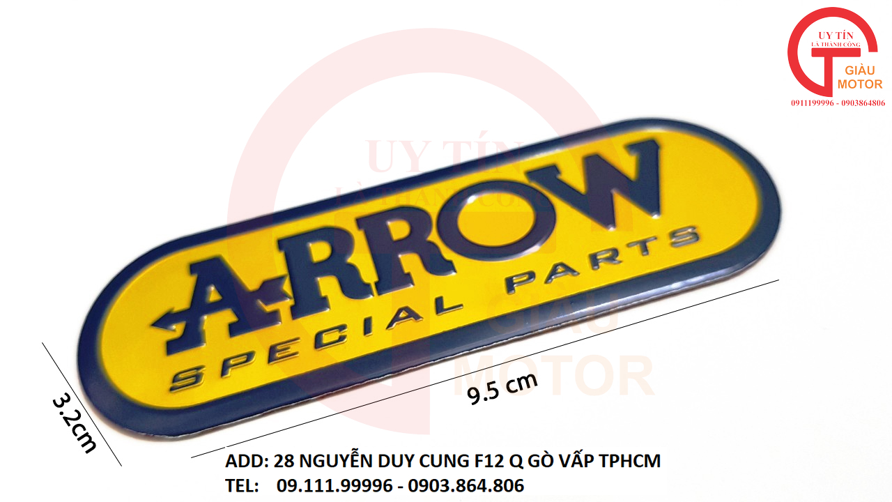 Tem nhôm arrow màu vàng size 3,3 x9,5 cm