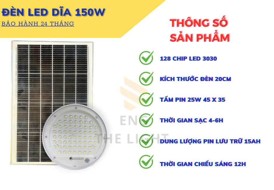 Đèn led năng lượng mặt lượng mặt trời -đèn Dĩa 150w