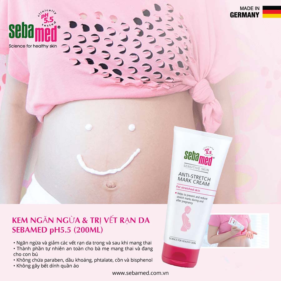 Kem ngăn ngừa rạng da bà bầu pH5.5 Sebamed anti-stretch mark cream 200ml-Vinix