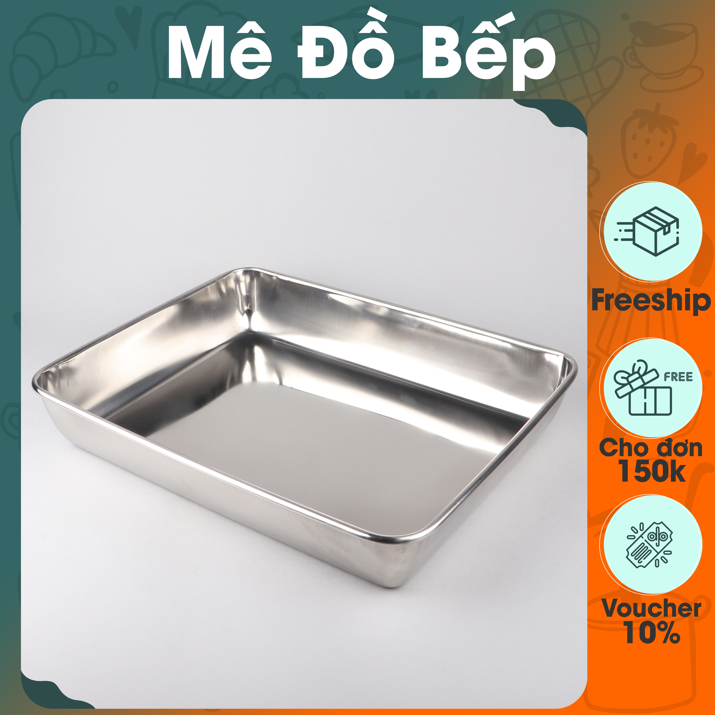 Khay đựng thức ăn và làm bánh inox 304 sáng bóng cao cấp KB01 – BamBam Store
