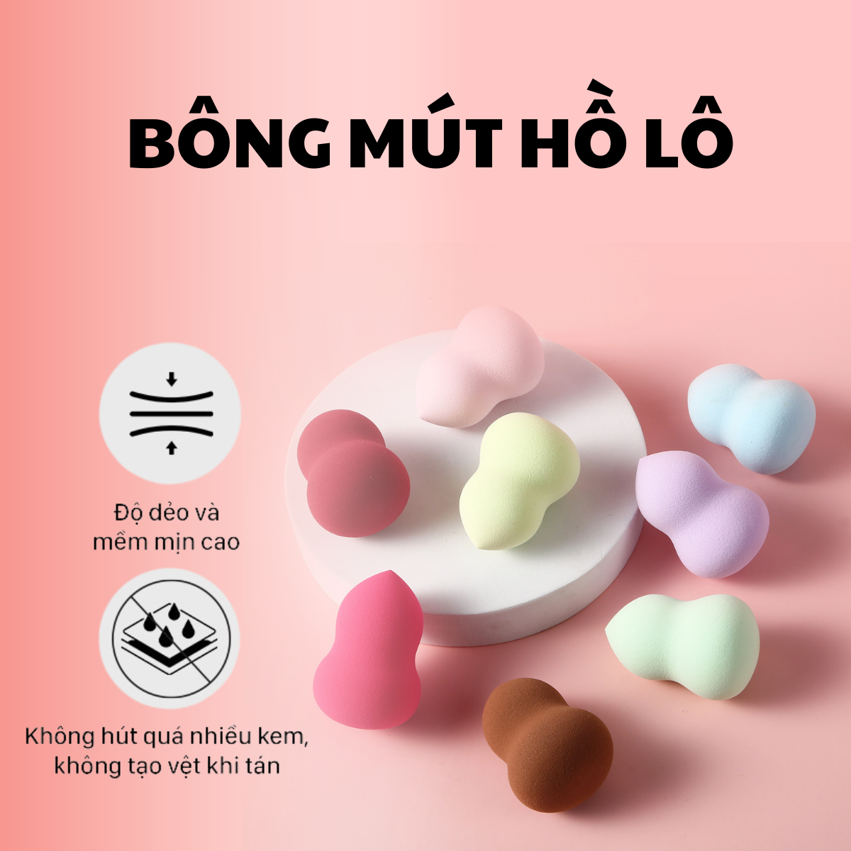 Mút trang điểm đa năng mềm mịn, tán kem nền,trang điểm hoàn hảo, mút trang điểm hồ lô