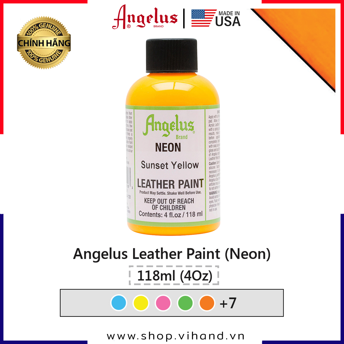 Màu vẽ da, vải Angelus Leather Paint (Neon) - 118ml (4Oz)